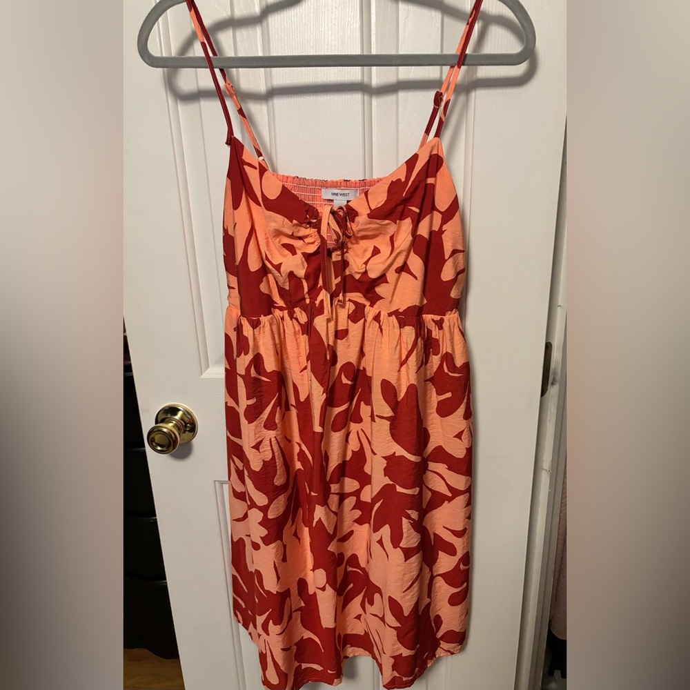 Nine West Peachy Coral Floral Tie-Front Sundress